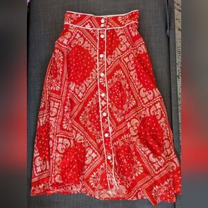 Red Paisley Button-Up Skirt